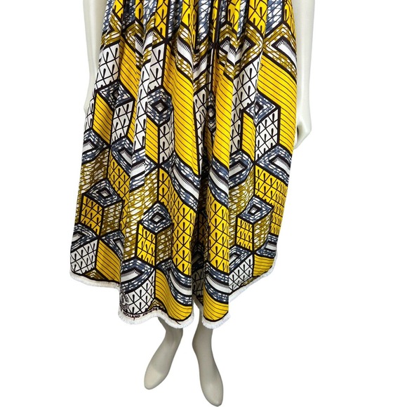 Lena Hoschek Sleeveless Nairobi Dress S African Print Honeycomb Fit Flare Yellow - Picture 6 of 11